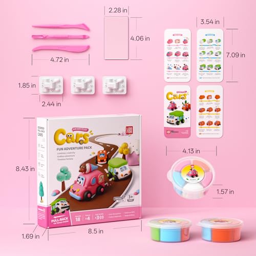 Air Dry Clay Kit for Kids - 3 Boxes Pull Back Car Making | Modeling Clay with Sculpting Tools, Base, Backing Board, Tutorial, Ultra Light & Soft, Creative DIY Arts and Crafts Toys - color: Fun Adventure Park