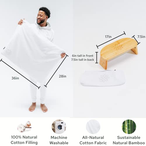 Mindful & Modern Bamboo Bench and Zabuton Meditation Mat Bundle - Small Kneeling Meditation Bench with Locking Magnetic Hinges - Wooden Kneeling Ergonomic Bamboo Seiza and Mat for Meditation