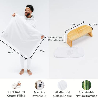 Mindful & Modern Bamboo Bench and Zabuton Meditation Mat Bundle - Small Kneeling Meditation Bench with Locking Magnetic Hinges - Wooden Kneeling Ergonomic Bamboo Seiza and Mat for Meditation