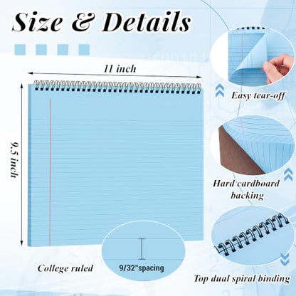 Landscape Legal Pad 11 x 9.5 College Ruled Top Spiral Horizontal Notebook | 4 Blue Pads, 40 Sheets Each, Hole Punched Pages, Simple Color Coding for Classes, Projects, Meetings and Daily Note Taking - color: Blue
