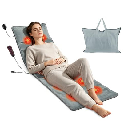 KOCASO Full Body Massage Mat with Heat- Electric Vibration Massage Pad for Chair, Bed & Floor Use with 10 Motors, 9 Modes, 3 Heat Levels, Inflatable Pillow - Ideal Home Office Gift for Women & Men - size: 64.17x18.9x0.98 in