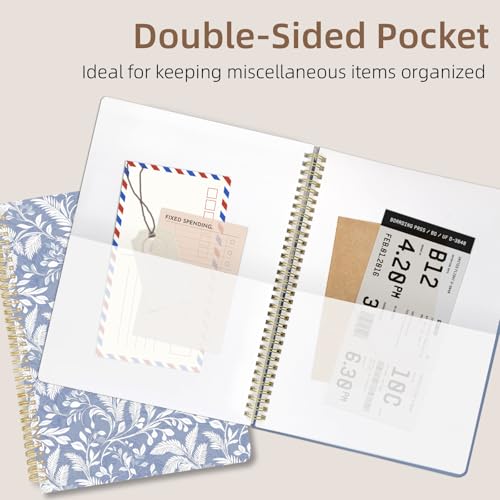 Cute Spiral Notebook journal A4 Aesthetic Pretty Design for Women Girls Kawaii with Pocket, 8.5 x 11 inch, Lined, Blue Leaves - color: Blue Leaves, style: Lined