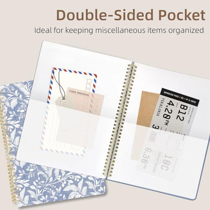 Cute Spiral Notebook journal A4 Aesthetic Pretty Design for Women Girls Kawaii with Pocket, 8.5 x 11 inch, Lined, Blue Leaves - color: Blue Leaves, style: Lined