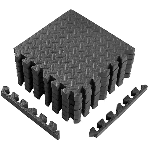 Arrowbash 12 Pack EVA Thick Interlocking Foam Floor Tiles,Black | 12x12x1 Inches, Gym Exercise Cushioning, Easy Clean,Puzzle Exercise Mat Foam Mats for Home Gym Yoga Playroom Workout - color: Black, size: 12