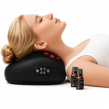 Shiatsu Neck Massager Pillow with Heat, 20 Nodes Deep Tissue Kneading Massage for Pain Relief, Back Shoulder Relaxation, Electric Cervical Support Pillow, Ideal Wellness Gift for Men Women