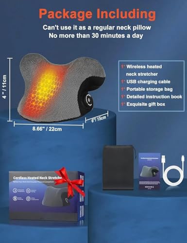 Upalled Wireless Heated Neck Stretcher for Pain Relief, Portable Cordless Neck Shoulder Cervical Traction Device with Graphene Heating Pad No Smell Magnetic Therapy Case Relaxer for Spine Alignme