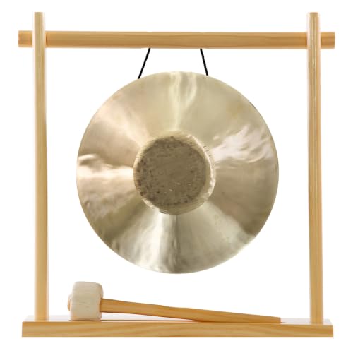 8" to 10" Gongs on My Little Pagoda Gong Stand - Includes Stand, Mallet, & Your Choice of Gong/Perfect Desktop Gong/Sound Healing & Meditation/Bronze Gong/Wooden Stand - size: 8.5" Jin Ban