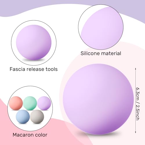 Shyyween 5 Pack Massage Lacrosse Balls for Myofascial Release, Yoga Deep Tissue Massage, Trigger Point Therapy and Foot Plantar Fasciitis, Ball for Back Pain Relief, Muscle Ball Roller, Macaron Color