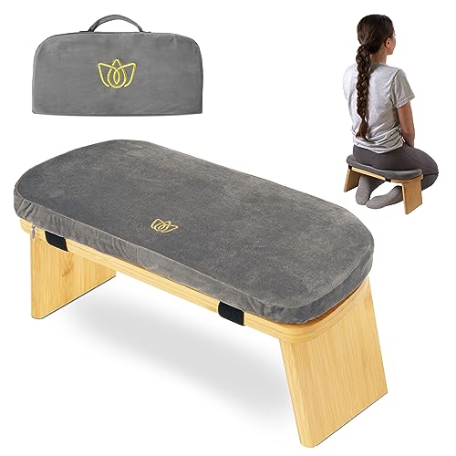 Florensi Folding Bamboo Meditation Chair 18 x 7 x 6 in Grey Kneeling Bench - color: Grey