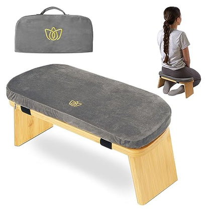 Florensi Folding Bamboo Meditation Chair 18 x 7 x 6 in Grey Kneeling Bench - color: Grey