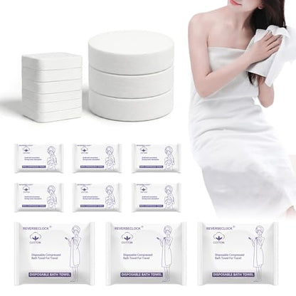 9 Pack Disposable Compressed Bath Towels Set for Travel Portable Washcloths - size: 2 sizes of set S+L-9pcs