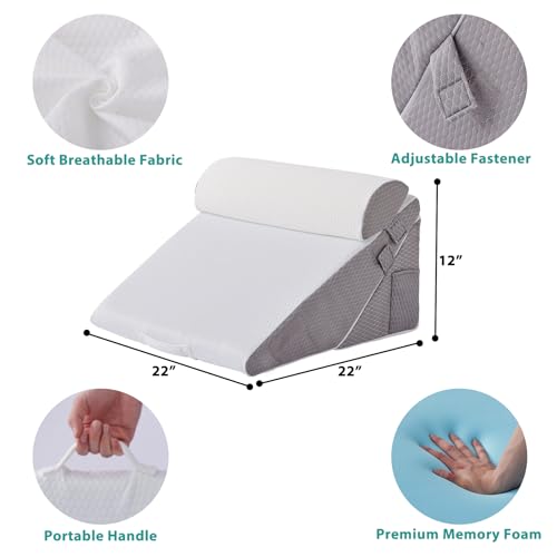 Bedluxe 수술 후 웨지 베개 세트, 정형외과 침대 웨지 화이트/그레이 - color: 화이트/그레이, size: Adjustable 9&12 Inch + 1 Head Pillow