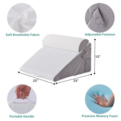 Bedluxe 수술 후 웨지 베개 세트, 정형외과 침대 웨지 화이트/그레이 - color: 화이트/그레이, size: Adjustable 9&12 Inch + 1 Head Pillow