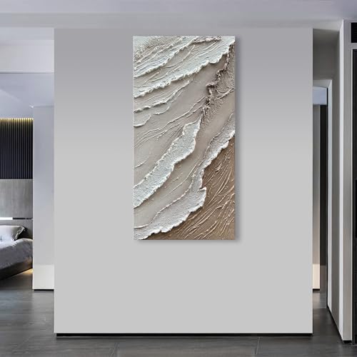 NANKAI Art 48x24 Inches White Thick Texture Abstract Oil Painting Hand-Painted Ocean Landscape Oil Painting Home wall Decorative Art Oil Painting - color: Nkhb245