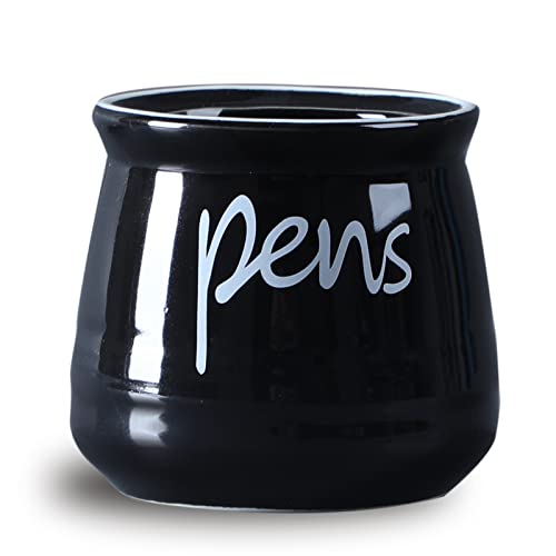 ONTUBE Porcelain Pens Holder Stand ,Ceramic Pencils Holder (Black) | Porcelain, ceramic, pen & pencil holder, sturdy, easy-clean, non-slip, compact, elegant, durable, versatile, white, modern - color: Black