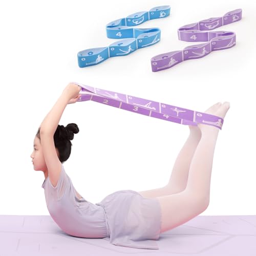 2-Pack Adjustable Kids Dance Stretch Bands - 8-Loop Elastic Bands for Ballet, Latin, Yoga, Gymnastics & Stretching - Flexible, Multi-Section Design for Dance Training & Flexibility - color: Purple+Blue