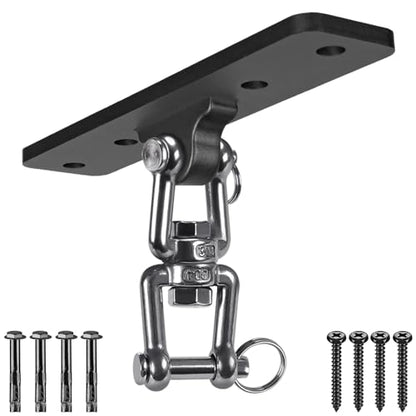 Dolibest Heavy Duty Swing Hanger, Ceiling Mount Swivel Hook, 360° Rotation Wood Beam Holder Body Weight Strength Training Systems, Aerial Yoga Swing & Hammock, Resistance Band for Wooden Sets - color: 4 Holes Ceiling Anchor With Swivel