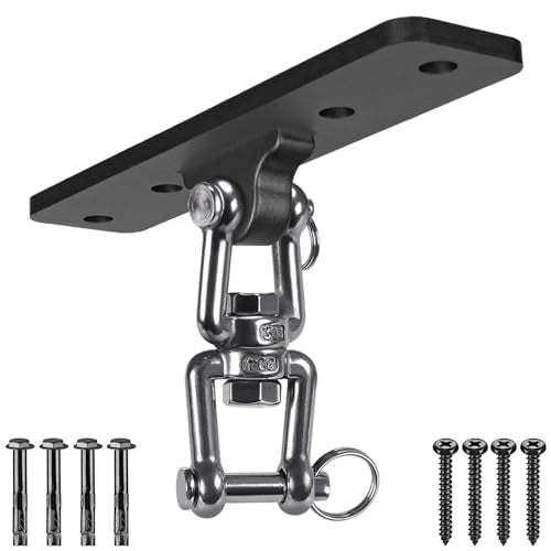 Dolibest Heavy Duty Swing Hanger, Ceiling Mount Swivel Hook, 360° Rotation Wood Beam Holder Body Weight Strength Training Systems, Aerial Yoga Swing & Hammock, Resistance Band for Wooden Sets - color: 4 Holes Ceiling Anchor With Swivel