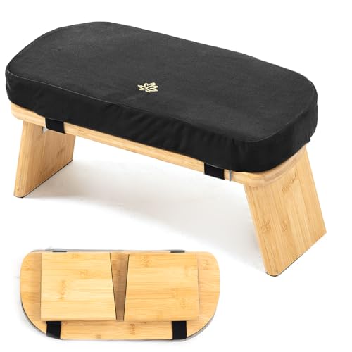 Bamboo Meditation Bench, Foldable Prayer Stool (Black) | Meditation Kneeling Bench, Seiza Prayer Bench, Prayer Bench with Meditation Cushion, Kneeling Prayer Stool for Home - color: Black