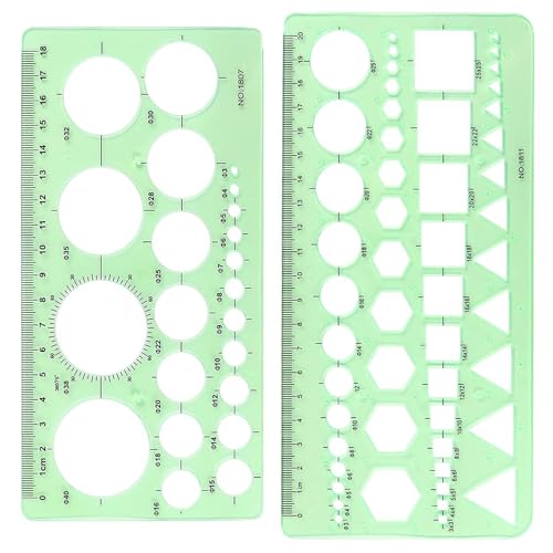 CoguZed 2 Pieces Clear Green Circle Template Set for Drawing & Drafting – Geometric Stencils & Rulers for Office, School, Architecture & Design with Zipper Bag