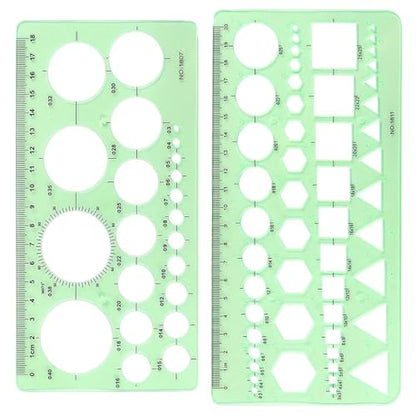 CoguZed 2 Pieces Clear Green Circle Template Set for Drawing & Drafting – Geometric Stencils & Rulers for Office, School, Architecture & Design with Zipper Bag