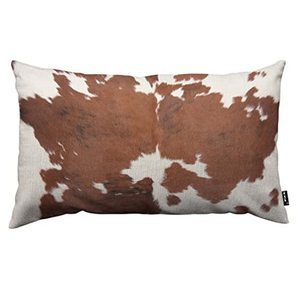 TKS MITLAN Brown Cowhide Throw Pillow Case Cushion Cover for Use As A Background in Full Frame Linen Couch Bed Sofa Car Waist Cushion Cover 12 x 20 inch - color: Brown Cowhide, size: 20" x 12" (Pack of 1)