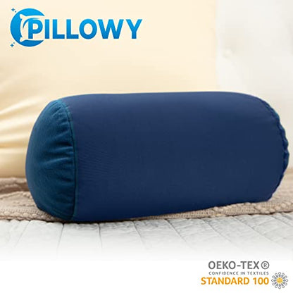 Microbead Bolster Neck Roll Pillow, 14x8 in Cylinder Tube, Peacock Blue | Silky feel fabric helps prevent wrinkles & hair breakage; feather-light beads gently cushion head & shoulders as you rest - color: Peacock Blue