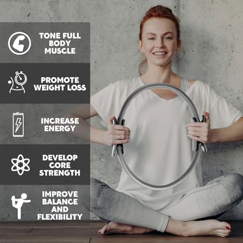 Syhood Pilates Ring 11. 81 Inch Pilates Circle Yoga Ring Magic Lightweight Flexible Workout Equipment for Fitness Physical Therapy Resistance Exercise Arms Legs - color: Grey