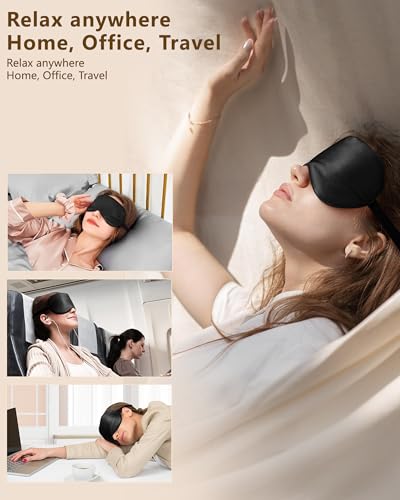 Silk Sleep Mask for Women and Men - Soft Breathable Organic Natural Mulberry Silk Fabric Blackout Eye Mask with Adjustable Straps No Pressure Eye Mask for Travel Essentials Gifts (Black) - color: Black