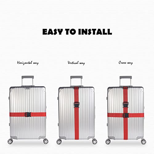 2pcs 74″×2″Luggage Straps for Suitcases,Adjustable Suitcase Straps and Heavy Duty Strap Buckle Packing Straps Travel Accessories,Red - color: Red 2PCS