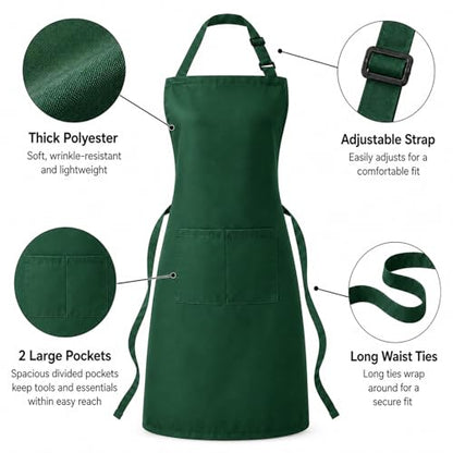 Tosewever Chef Apron Hat Set for Women and Men, Adjustable Bib Apron with 2 Pockets Costume Apron for Father Kitchen Cooking - color: Green