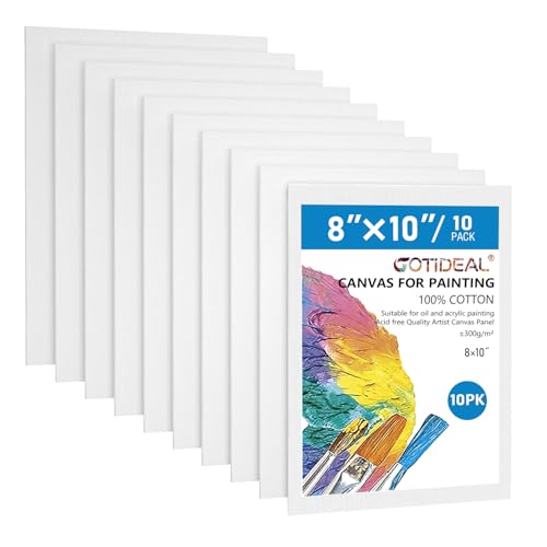 GOTIDEAL Canvas Boards, 8x10 inch Set of 10, Art Supplies Canvas Panel | 100% Cotton Gesso Primed White Blank Canvases for Painting, Acrylic Paint, Pouring, Oil Paint, Watercolor, Gouache - size: 8"x10"