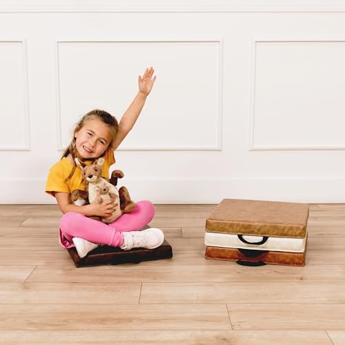 Factory Direct Partners Rustic Kid 15 inch Square Floor Cushions with Handles, Distressed Faux Leather, Flexible Seating for Home, Playroom, Montessori, Daycare, Classroom (4-Piece), 12227-DA - style: Square