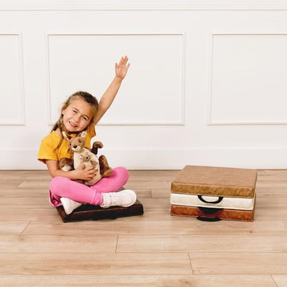 Factory Direct Partners Rustic Kid 15 inch Square Floor Cushions with Handles, Distressed Faux Leather, Flexible Seating for Home, Playroom, Montessori, Daycare, Classroom (4-Piece), 12227-DA - style: Square