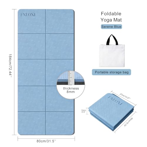 Foldable 8mm Thick Wide Yoga Mat Double-Sided Non Slip w/Carry Bag - color: blue