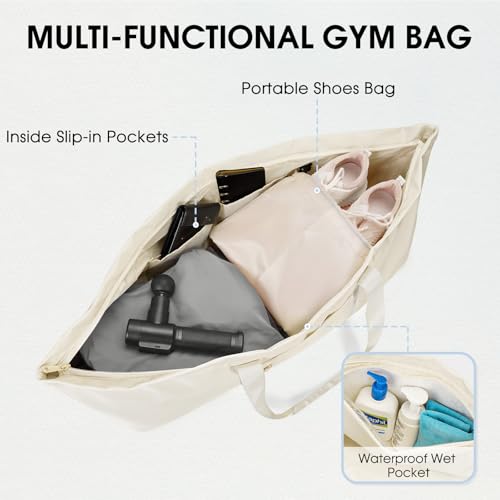 sportsnew Large Yoga Mat Bag Trolley Sleeve Gym Carrier Shoe Bag Wet Pocket | water-resistant fabric, large capacity,wide full-zip opening,separate shoe bag,2 yoga mat holder straps,multi-pocket storage - color: Beige