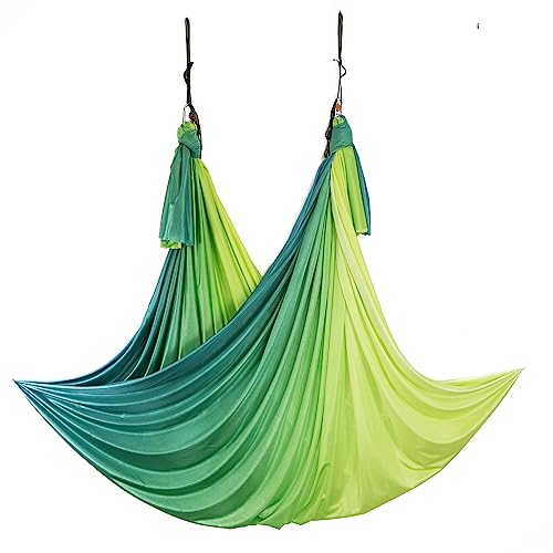 Aerial Yoga Hammock Aerial Pilates Silk Yoga Swing Set Inversion Equipment include daisy Chain, Pose Guide 5.5 yards - color: Spring Color