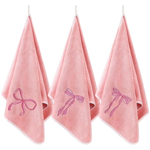 Tegeme 3 Pcs Bow Microfiber Gym Towels Coquette Embroidered Bow Bigger Size Soft Quick Drying Towels 14 x 31 Inches for Gym Exercise Fitness Sports Workout Spa Bathroom Kitchen Women Gifts