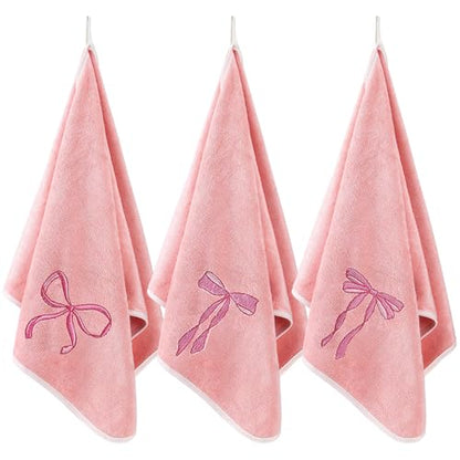 Tegeme 3 Pcs Bow Microfiber Gym Towels Coquette Embroidered Bow Bigger Size Soft Quick Drying Towels 14 x 31 Inches for Gym Exercise Fitness Sports Workout Spa Bathroom Kitchen Women Gifts