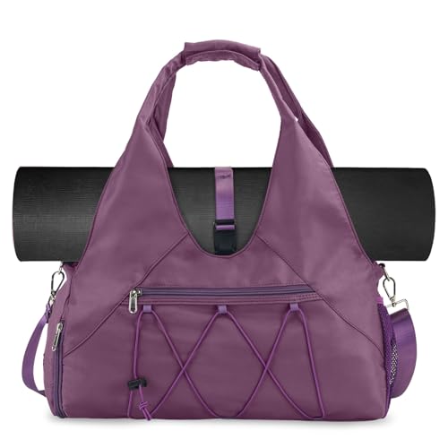 Forestfish Gym Bag For Women With Yoga Mat Holder, Purple | Shoe Compartment, Wet Dry Storage Pocket, Removable Shoulder Strap, Lightweight & Water Resistant - color: Purple