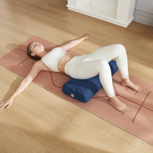 Meditation Cushion Bolster Pillow for Restorative Yoga – Supportive Cushion for Meditation, Pilates, and Relaxation – Filled with Buckwheat Hulls - Removable Cover - color: Navy Blue, size: Rectangular (Filled with 100% Cotton)