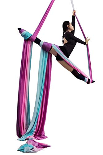 Durable Aerial Silks Starter Kit with 11-Yard Yoga Hammock & Hardware | Aerial Swing for Acrobatic Flying Yoga & All Levels, Aerial Rigging Point up to 14ft, Durable, Safe - color: Multicolor-G