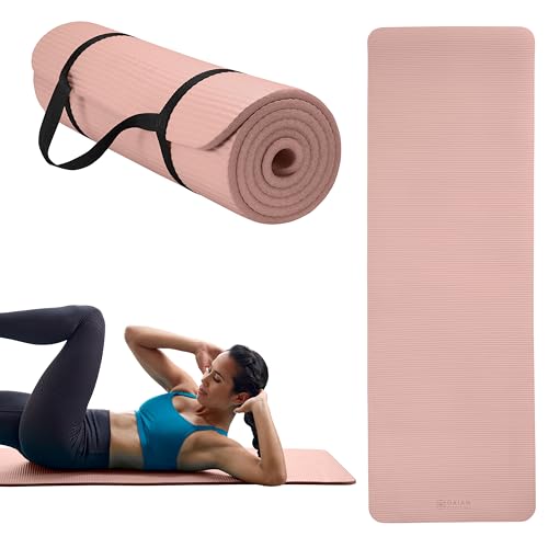 Gaiam Thick Yoga Mat, Exercise & Fitness Mat with Easy-Cinch Carrying Strap | Non-Slip NBR Foam | Joint Cushioning | Yoga, Pilates, Fitness & Floor Workouts | 72"L x 24"W - color: French Rose, size: 2/5" (10MM)