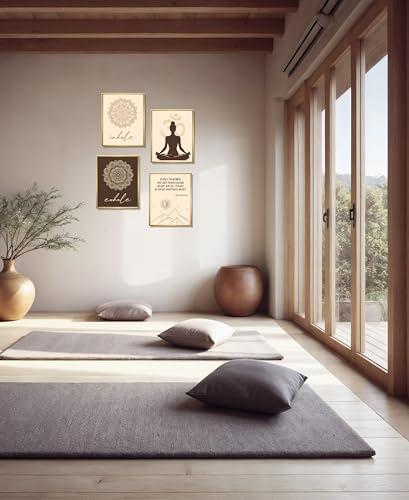 Meditation Yoga Studio Wall Art Prints for Women - Spiritual Aesthetic 4 Pcs 8"x10" Inspirational Buddha Quote & Om Spa Room Decorations for Zen Office - Mindfulness Inhale Exhale Hanging Home Gym Wellness Bedroom Poster Decor (UNFRAMED)