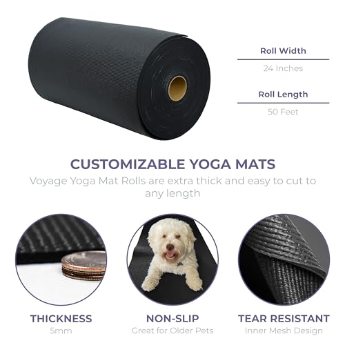 Voyage 5mm Thick Yoga Mat Roll, 50ft x 24in - color: Black