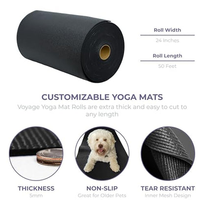 Voyage 5mm Thick Yoga Mat Roll, 50ft x 24in - color: Black