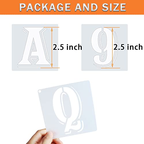 2.5 Inch Letter Stencils Symbol Numbers Craft Stencils, 42 Pcs Reusable Plastic Alphabet Templates for Painting on Wood, Wall, Fabric, Rock, Glass, Signage, DIY Art Projects - size: 2.5 Inch