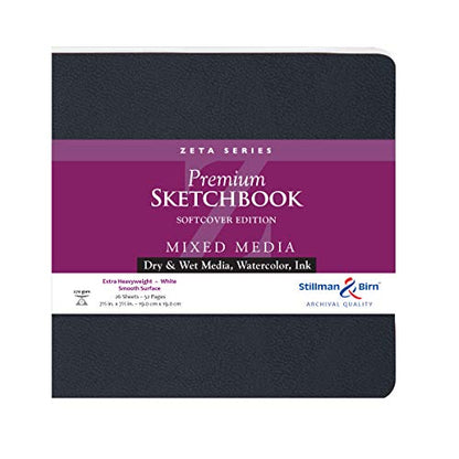 Stillman & Birn Zeta Series Softcover Sketchbook, 7.5" x 7.5", 270 gsm (Extra Heavyweight), White Paper, Smooth Surface - size: 7.5" x 7.5" 270 gsm (Extra Heavyweight)