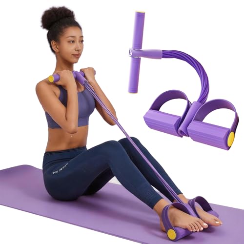 Pedal Resistance Band with Handle Multifunction Pedal Resistance Band Upgrade 6/8/10 Tubes Manual Tension Training Pedal Natural Rubber Foot Pedal Resistance Bands - color: purple-6 tubes