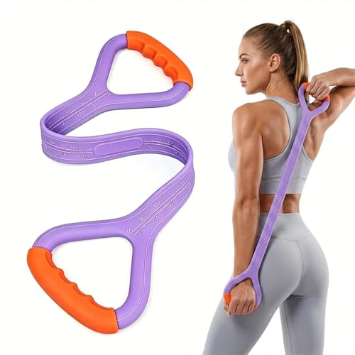 Figure 8 Resistance Band with Handles, Premium Silicone Arm Stretching Cords for Back Shoulder, Anti-Snap Physical Therapy Workout Equipment for Women Home Gym, Multi-Level - color: Purple